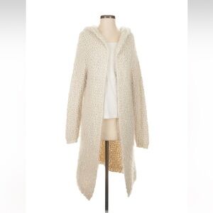 POL Cozy Soft Cream Crochet Knit Oversized Hooded Cardigan Sweater• Small